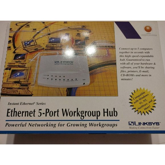 Other - Vintage 1990s Linksys Ethernet 5 Port Workgroup Hub, New Old Stock, Sealed